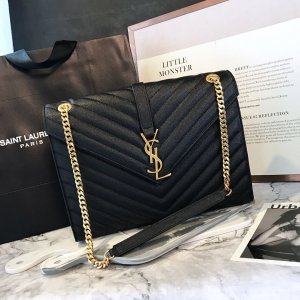 Yves Saint Laurent Cassandre Large Envelope Chain Caviar Black Bag (8089)