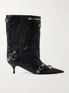 Cagole zip-embellished studded crinkled-leather ankle boots