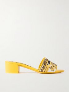 Maiolica Karol leather-trimmed canvas-jacquard sandals