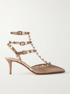 Rockstud 65 metallic patent- and textured-leather pumps