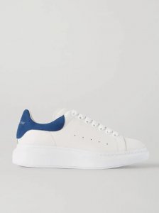 Suede-trimmed leather exaggerated-sole sneakers