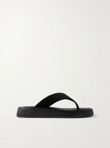 Ginza leather and velvet platform flip flops