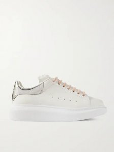 Matte and mirrored-leather exaggerated-sole sneakers