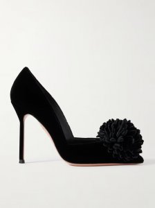 Couturier appliquéd velvet pumps