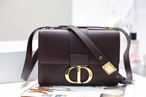 Authentic Dior Montaigne 30 Bag Burgundy in Calfskin and Gold Hardware