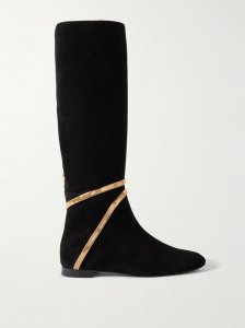 Embellished suede knee boots