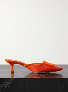 Maysalebi 50 suede-trimmed croc-effect leather mules