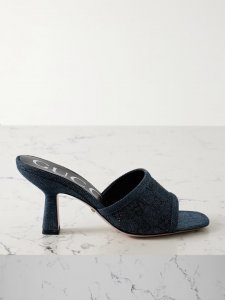 Demi crystal-embellished denim mules