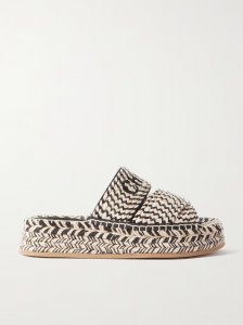 Mila embroidered leather-trimmed raffia espadrilles