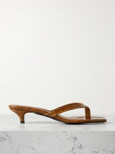 Croc-effect leather sandals