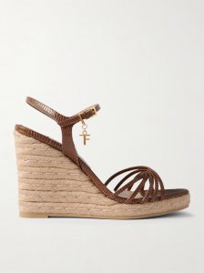 Cabana embellished lizard-effect leather espadrille wedge sandals