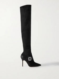 Plinianuthi 105 buckled satin-trimmed suede over-the-knee boots