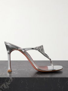 Cameron crystal-embellished chainmail and metallic leather mules