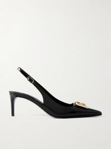 Formale appliquéd glossed-leather slingback pumps