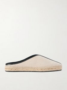 Leather-trimmed canvas slippers