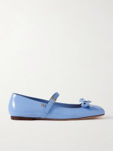 Bow-embellished patent-leather Mary Jane ballet flats