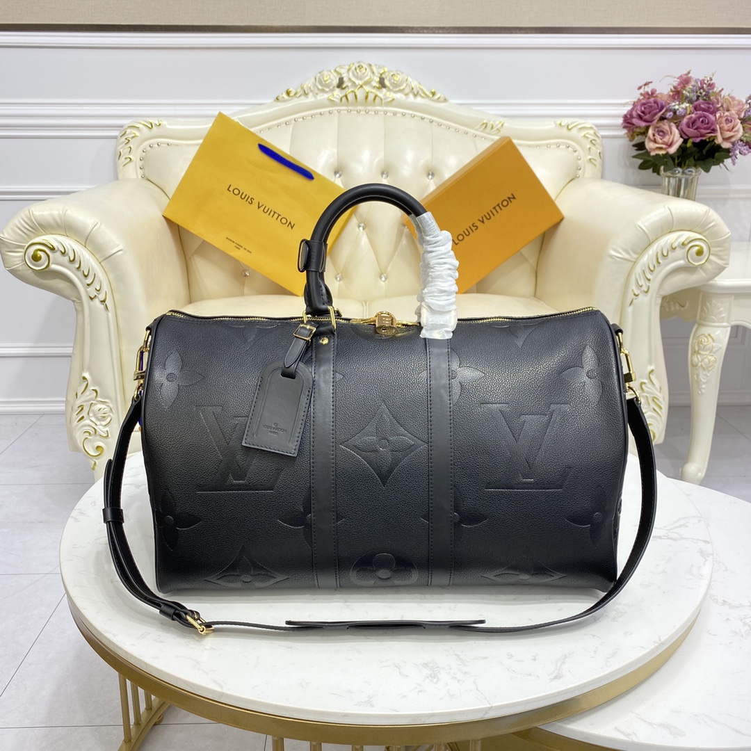 Louis Vuitton Keepall Bandoulière 45 Monogram Empreinte Leather Black