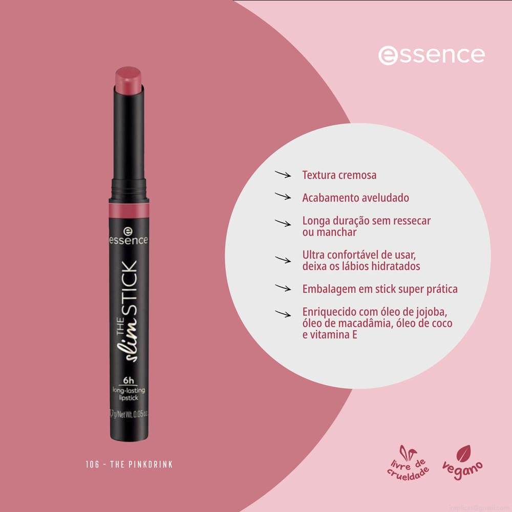 Batom Cremoso Aveludado Essence The Slim Stick 106 The Pinkdrink 1,7 g