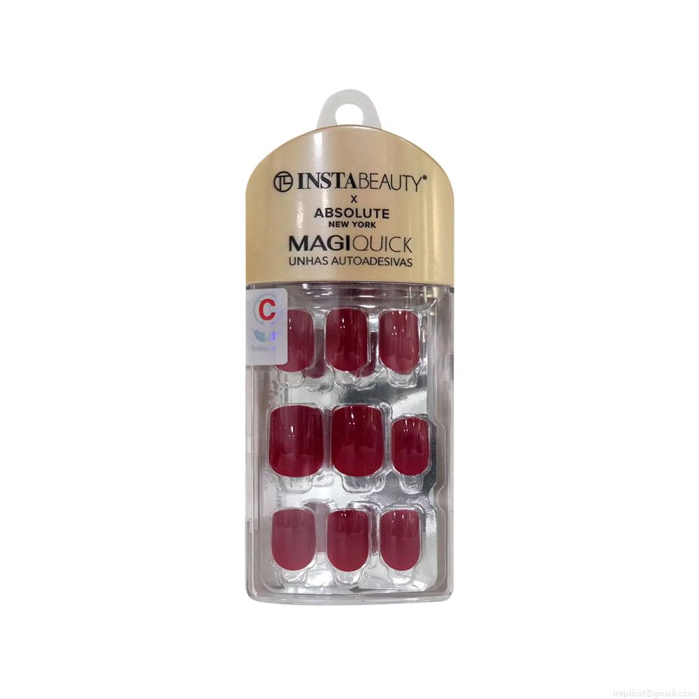 Unhas Postiças Curta Autocolante Quadrada Pintada Absolute New York Magiquick Burgundy Red 24 Unidades