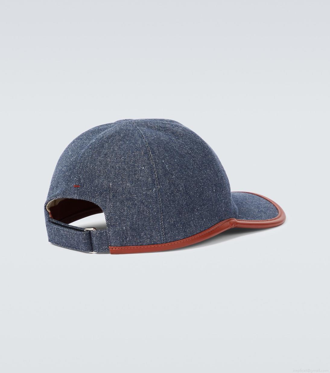 Loro PianaMy leather-trimmed denim baseball cap