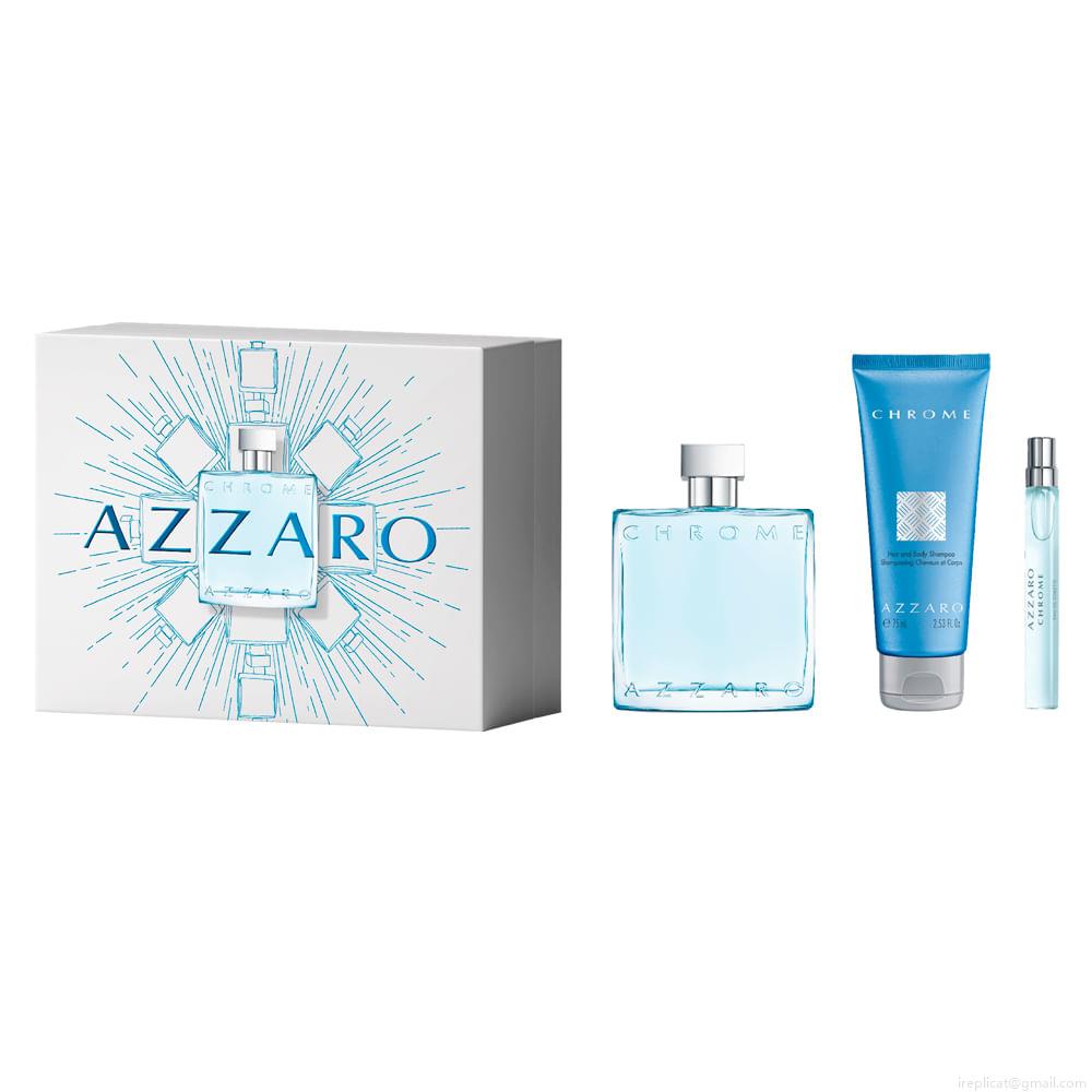 Kit Perfume Azzaro Chrome Eau de Toilette Masculino 100 ml + Miniatura 10 ml + Loção 75 ml