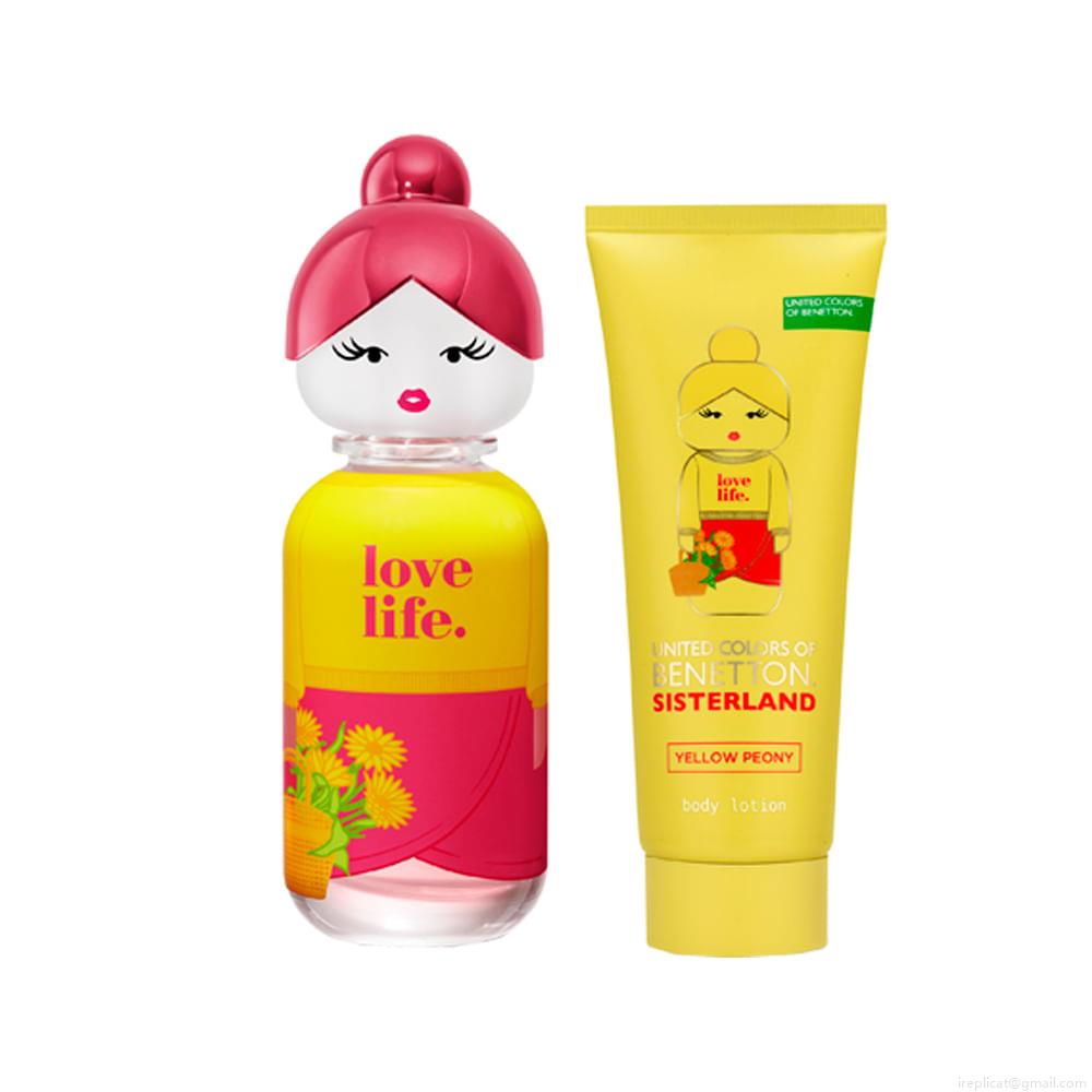 Kit Perfume Benetton United Colors Sisterland Yellow Peony Eau de Toilette Feminino 80 ml + Creme Corporal 75 ml