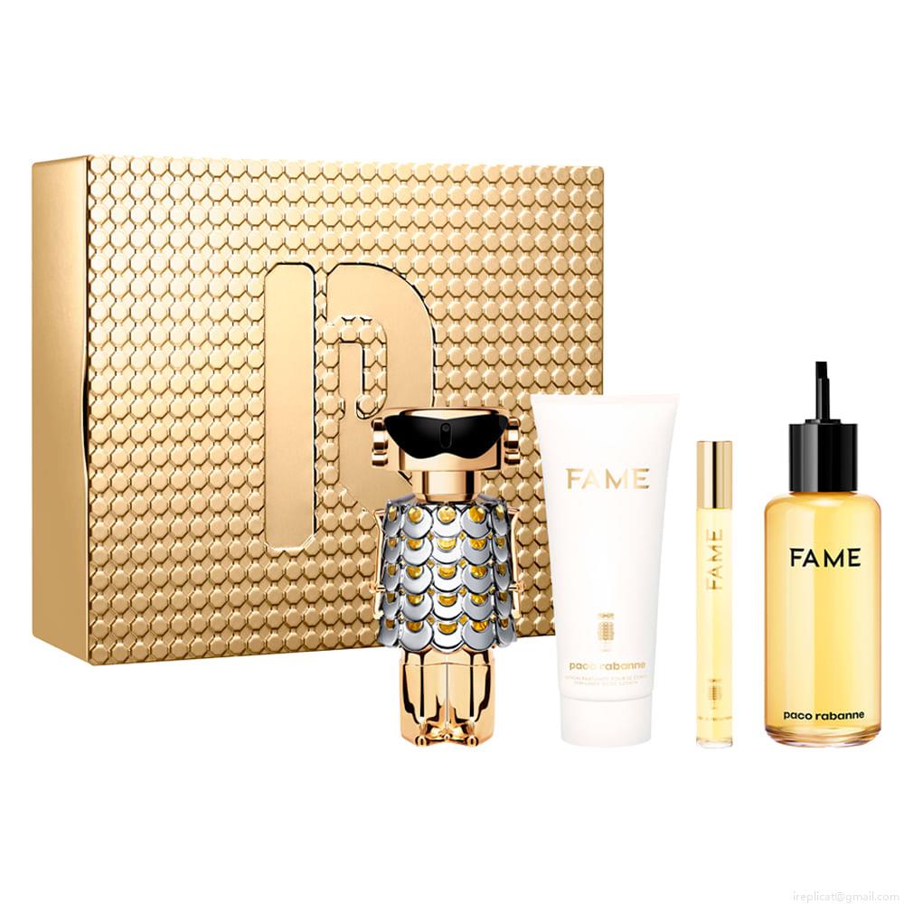 Kit Perfume Paco Rabanne Fame Feminino Eau de Parfum 80 ml + Creme Corporal 100 ml + Miniatura 10 ml + Perfume 200 ml Refil