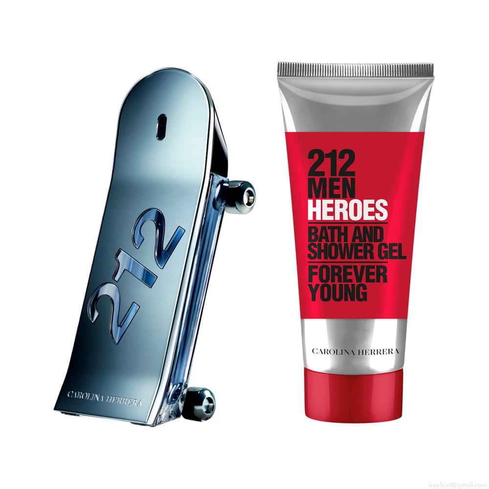 Kit Perfume Carolina Herrera 212 Heroes Men Masculino Eau de Toilette 90 ml + Gel de Banho 100 ml