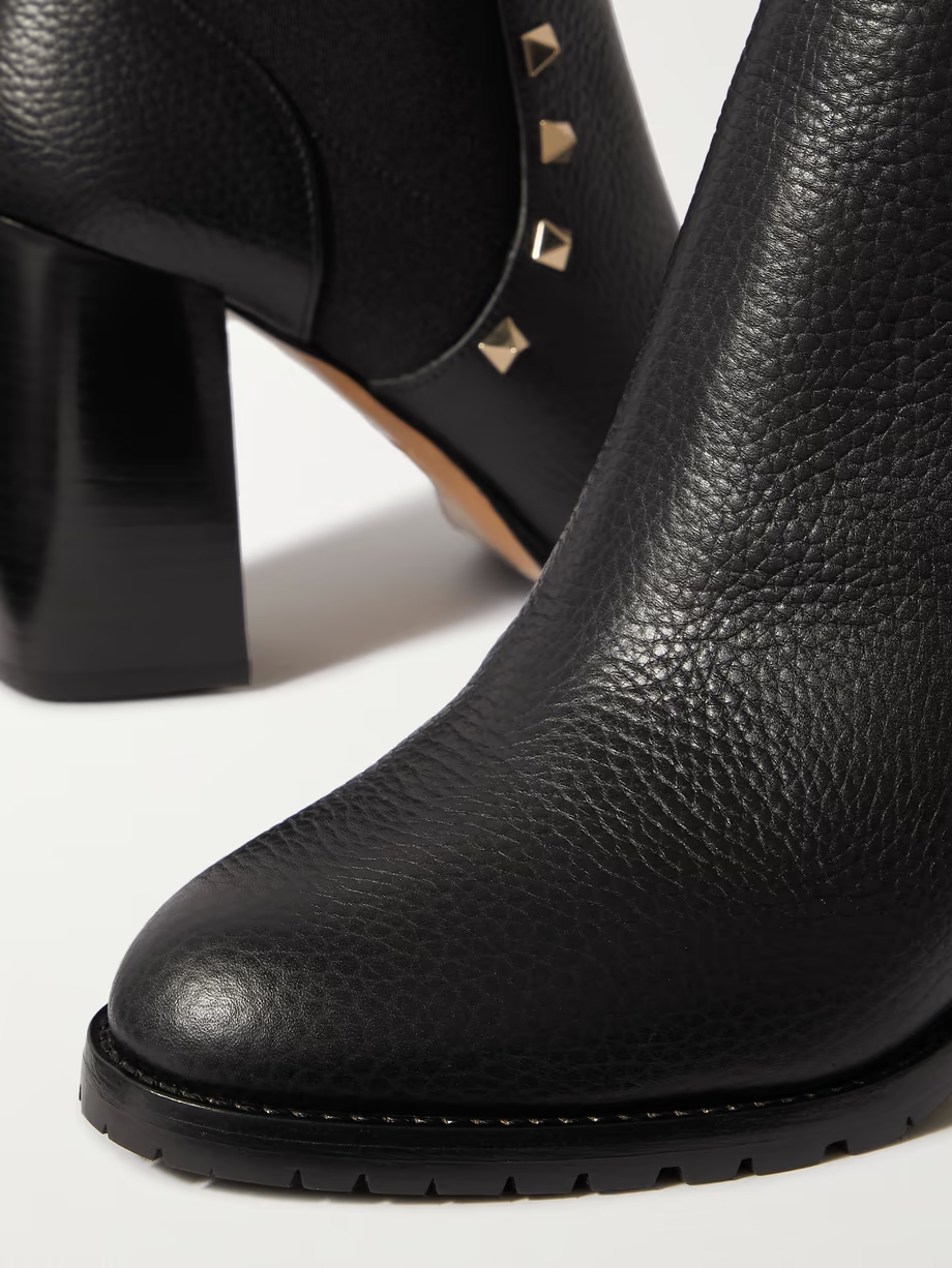 Rockstud Beatle textured-leather ankle boots