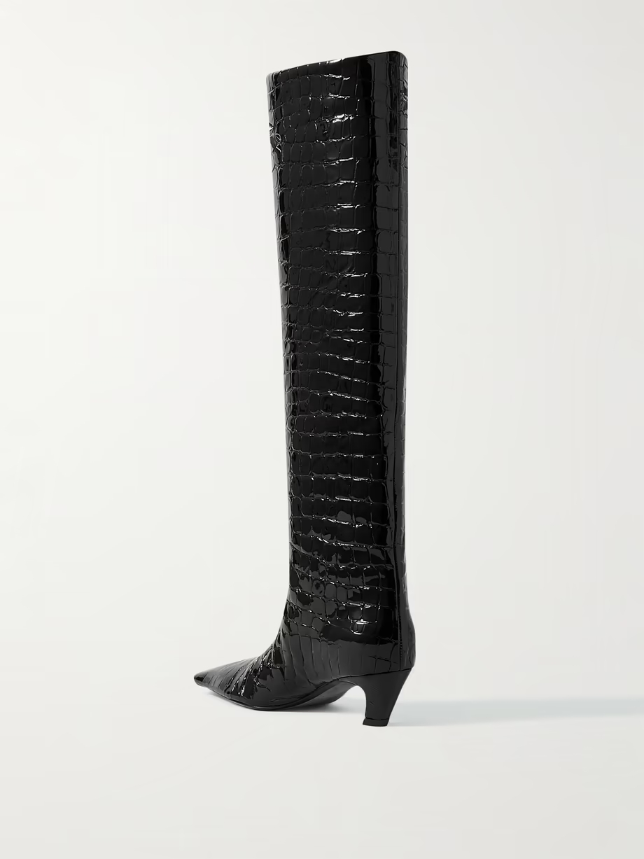 Davis croc-effect leather knee-high boots