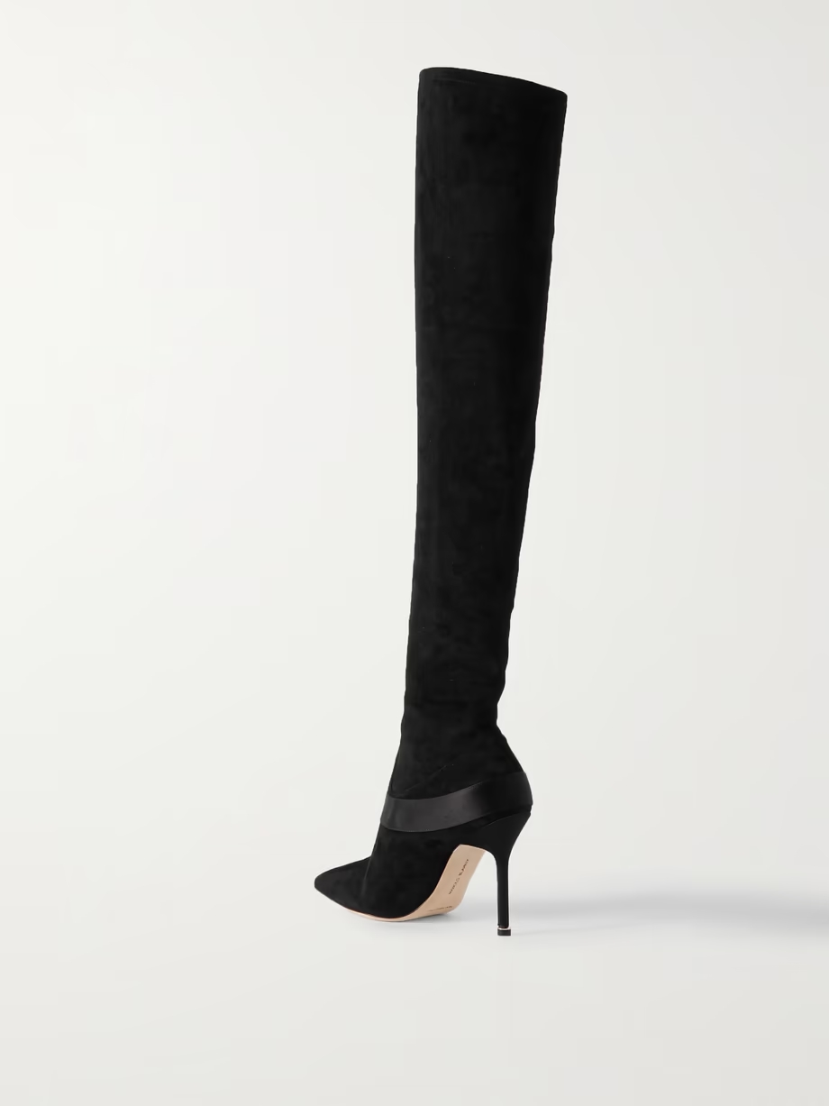 Plinianuthi 105 buckled satin-trimmed suede over-the-knee boots