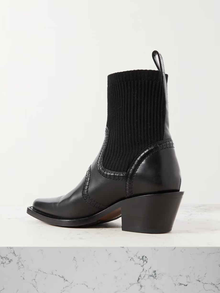 Nellie leather and ribbed cashmere-blend ankle boots