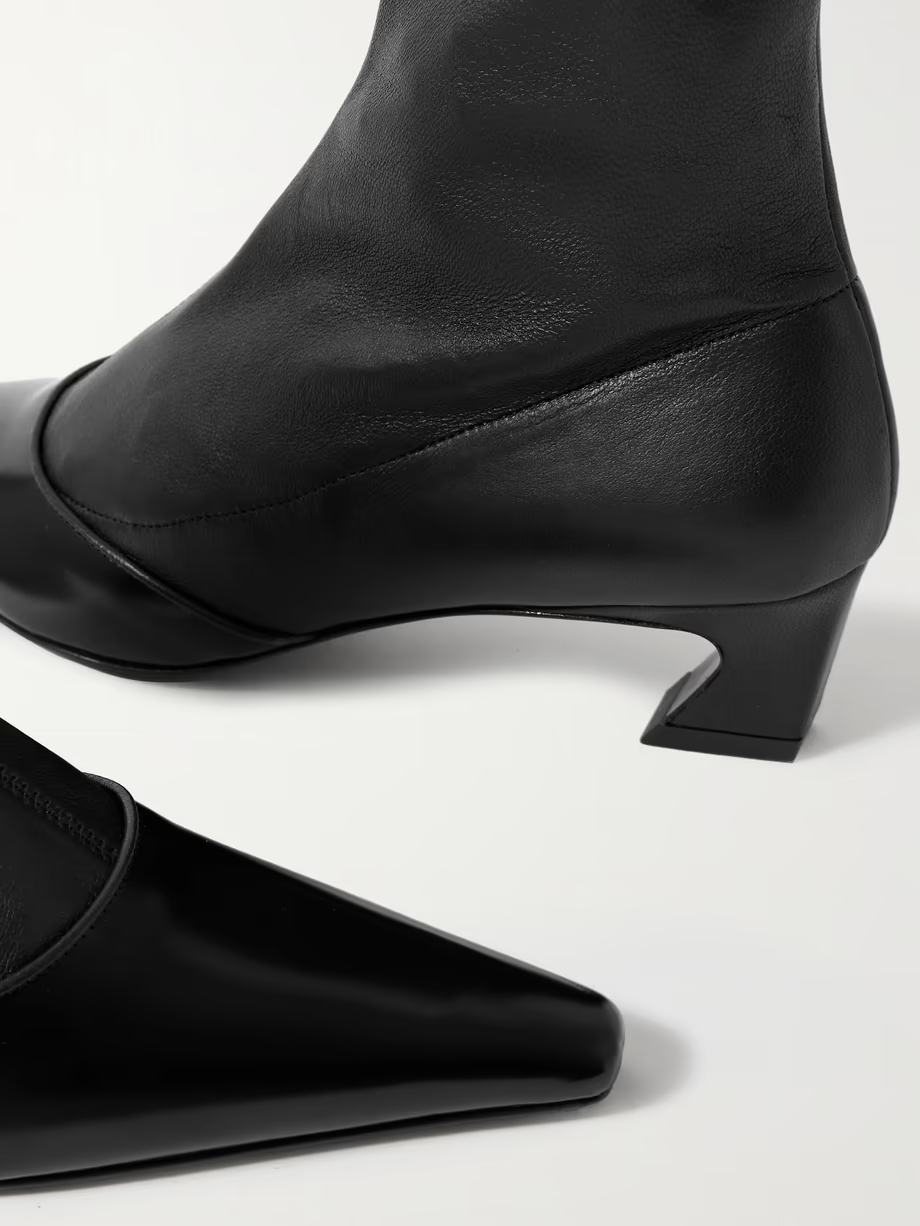 Patent-trimmed leather ankle boots