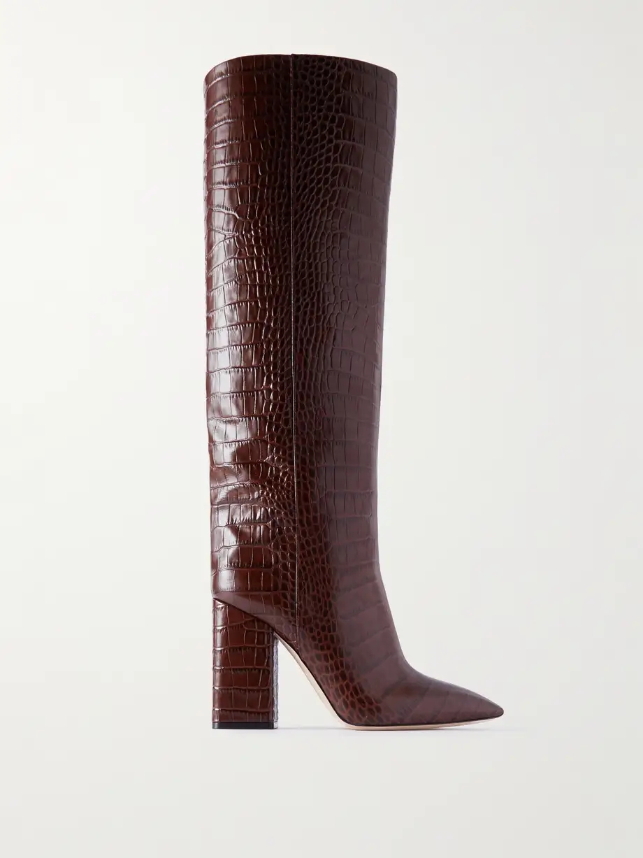 Anja croc-effect leather knee boots