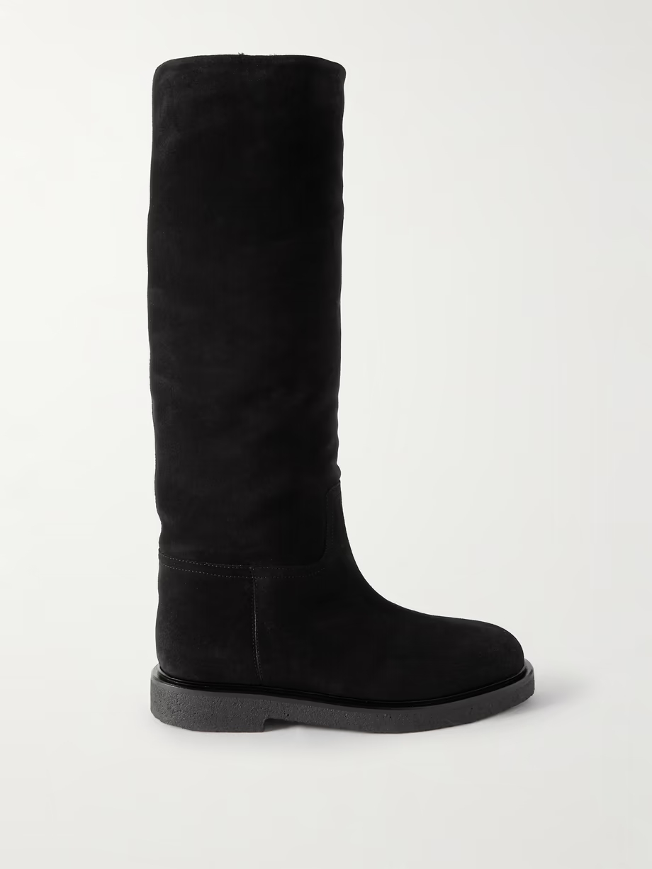 Shearling-lined suede knee boots