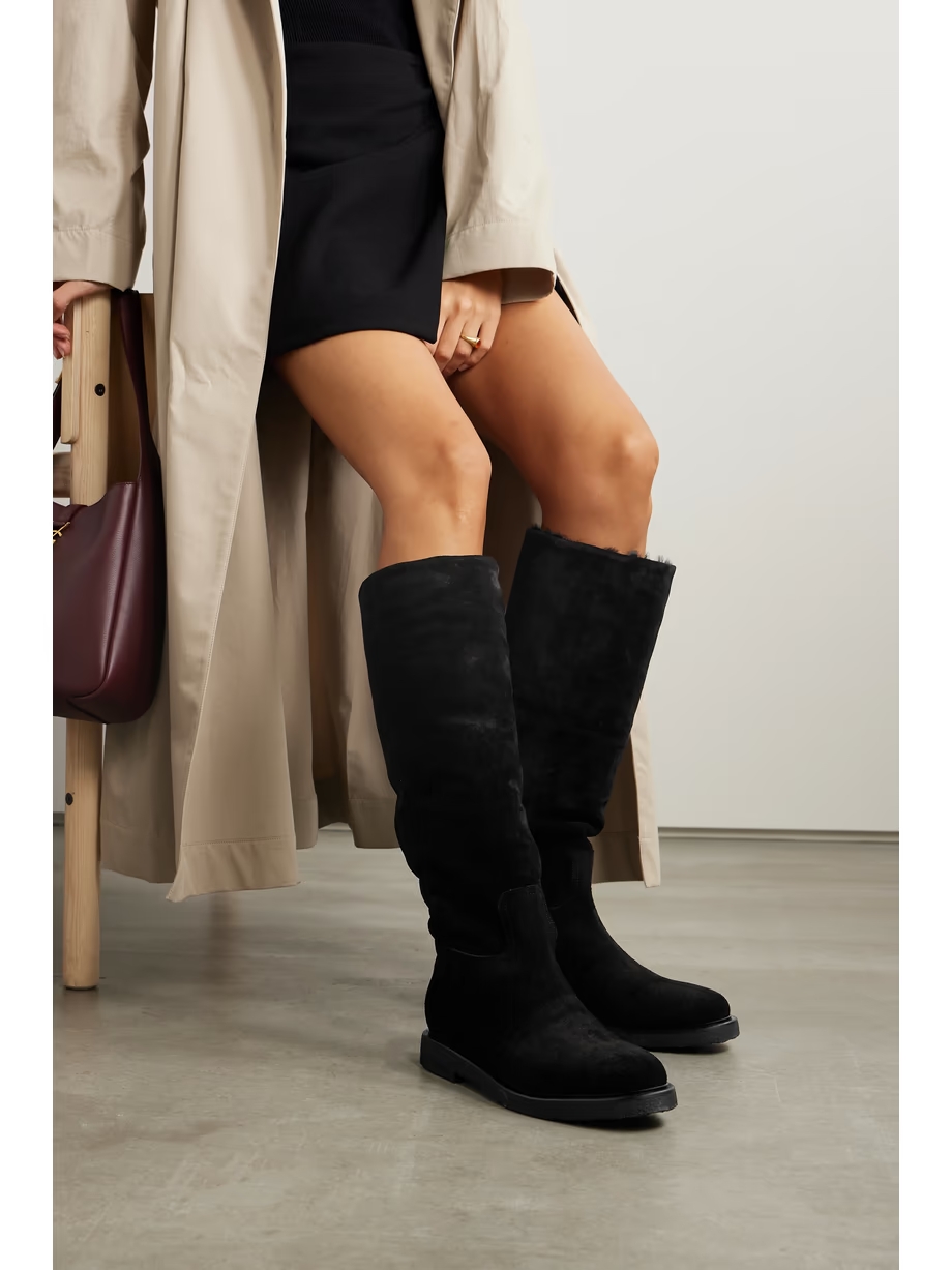 Shearling-lined suede knee boots