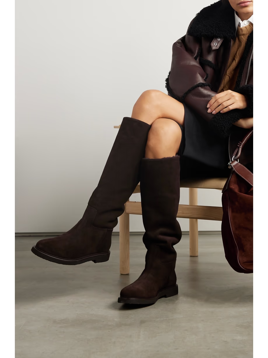 Shearling-lined suede knee boots