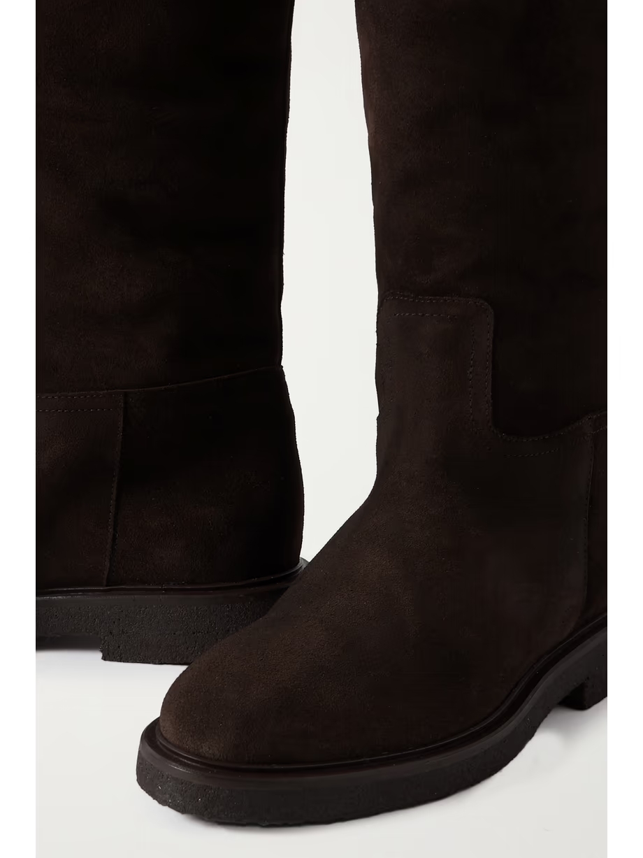 Shearling-lined suede knee boots