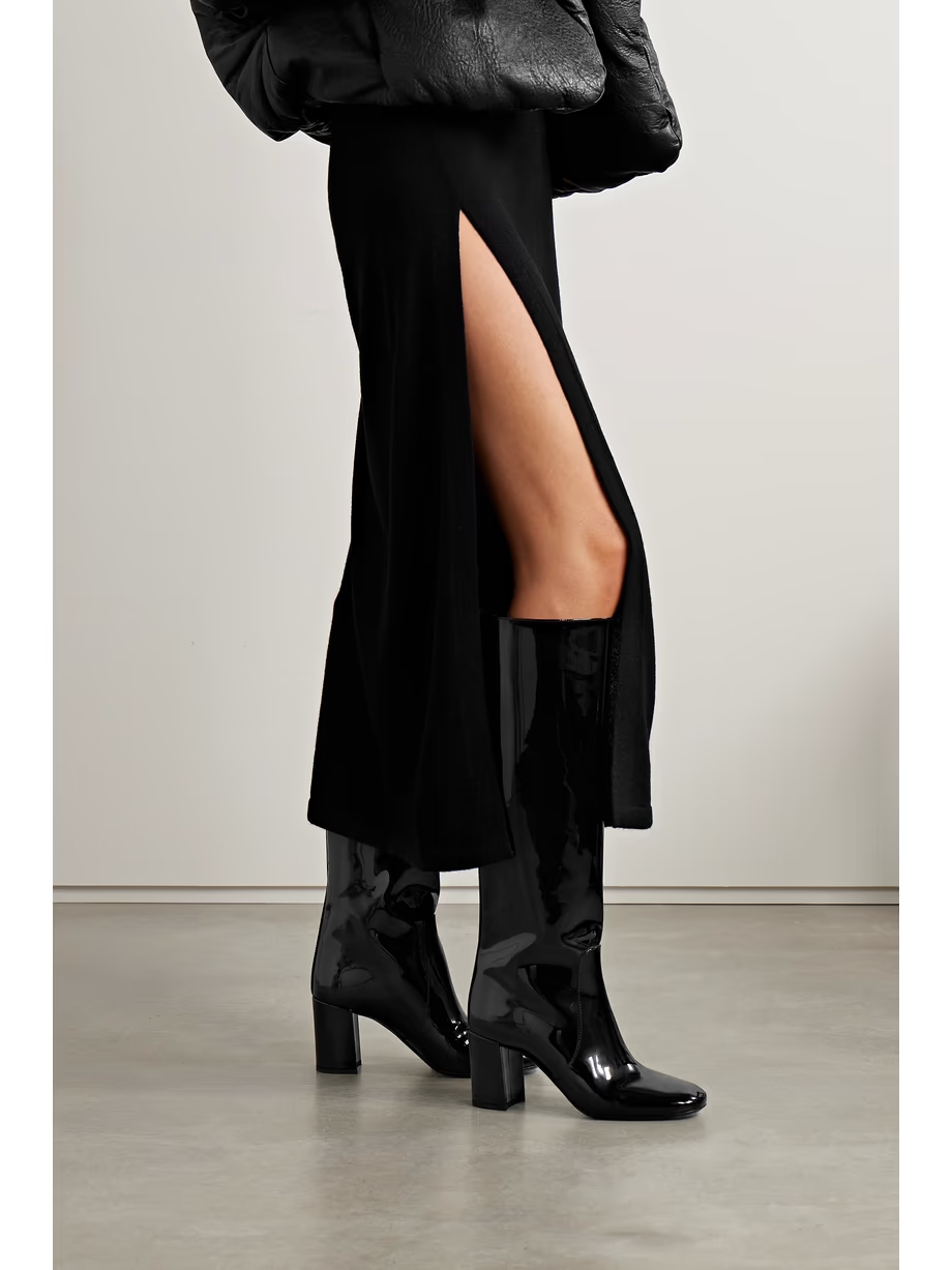 Patent-leather knee boots