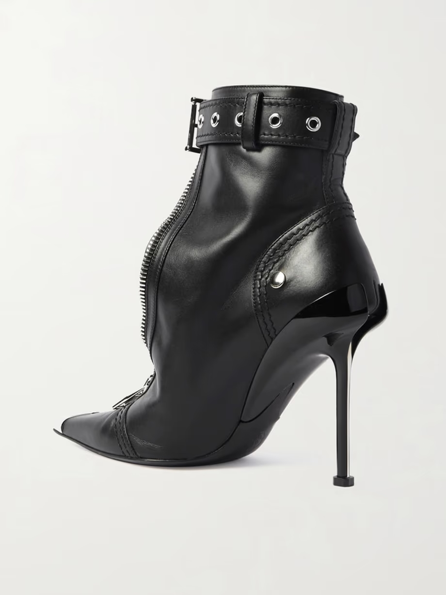 Buckled leather ankle boots