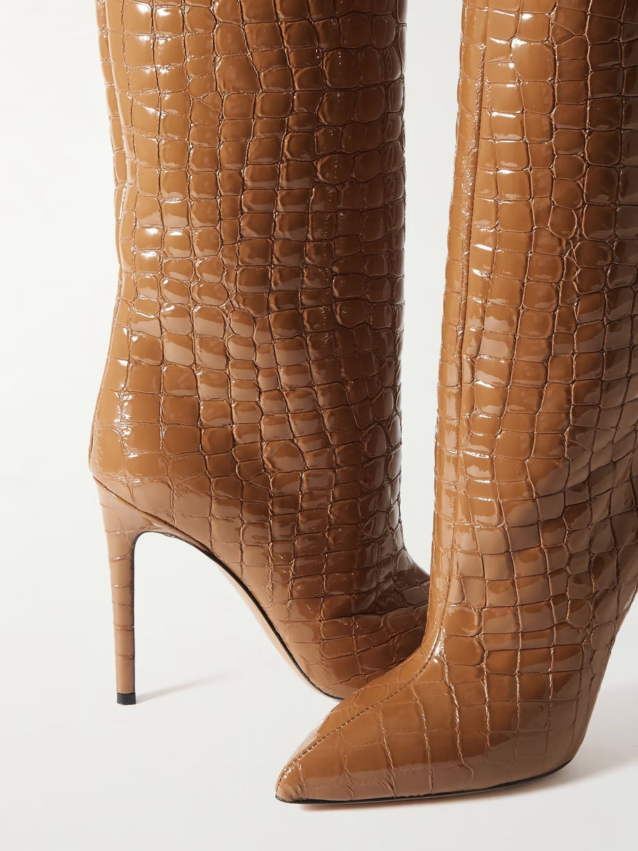 Croc-effect leather knee boots