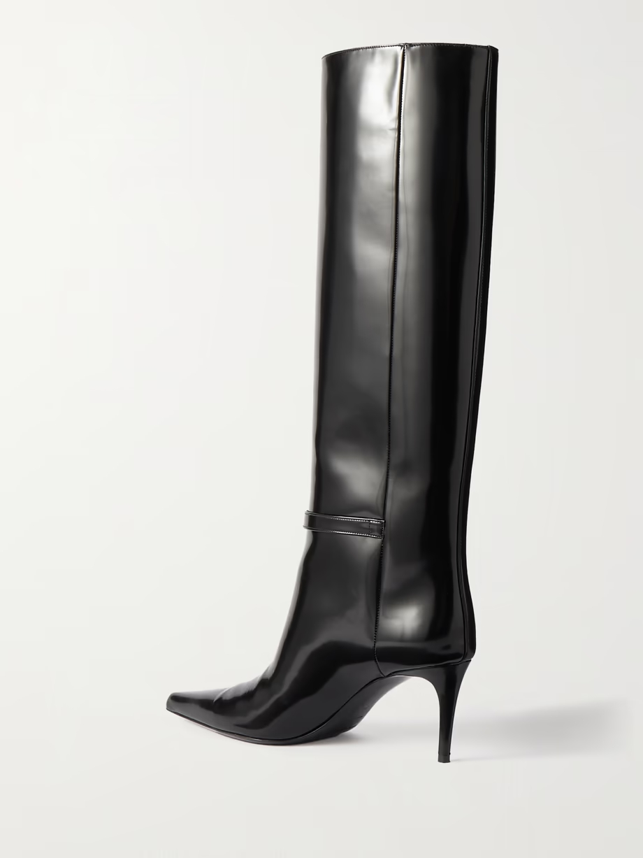 Lee buckled glossed-leather knee boots