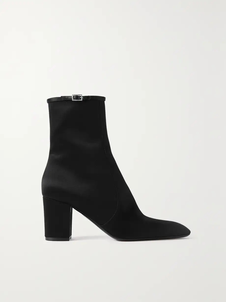 Betty buckle-embellished leather-trimmed satin ankle boots