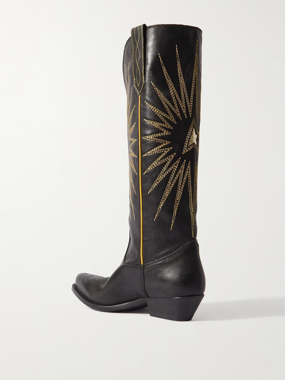 Wish Star embroidered distressed leather cowboy boots