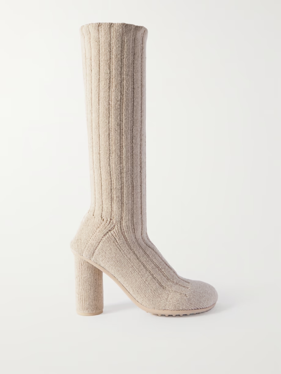 Atomic ribbed-knit knee-boots