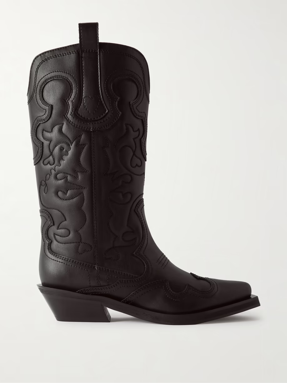 Embroidered leather cowboy boots