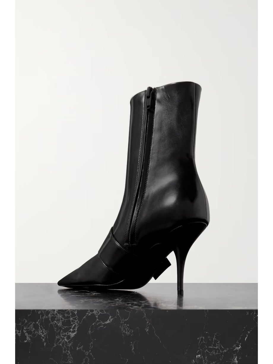 Knife buckled leather ankle boots