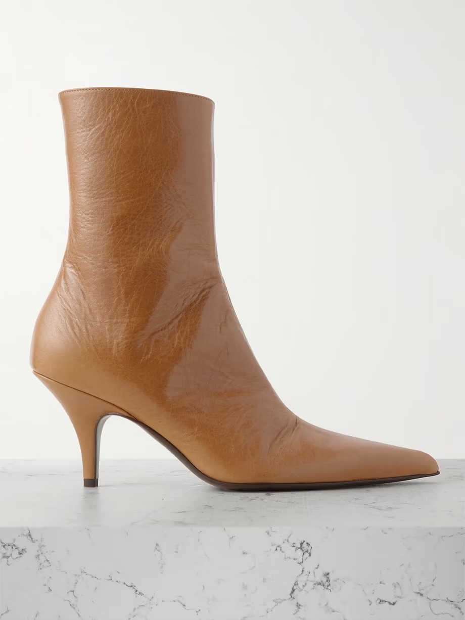 Sling glossed textured-leather ankle boots