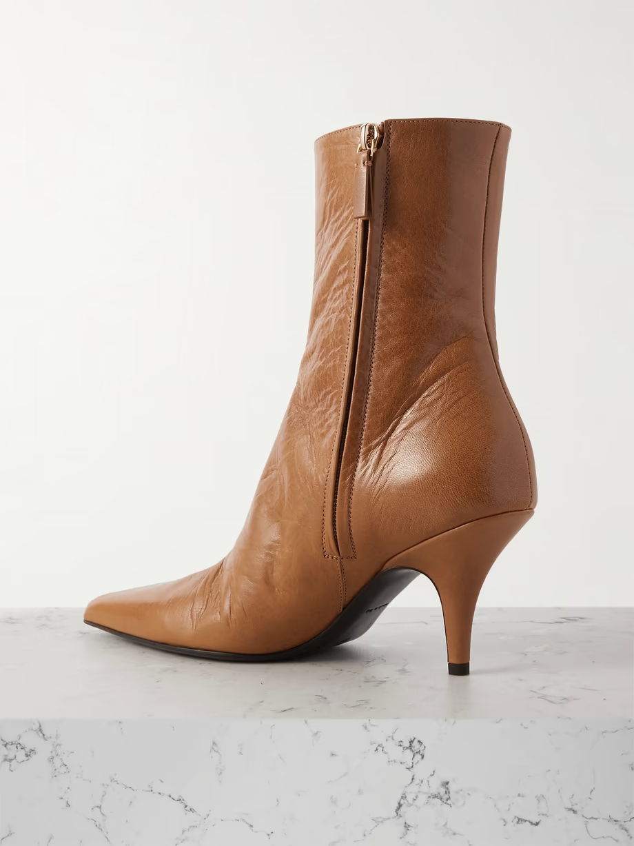 Sling glossed textured-leather ankle boots