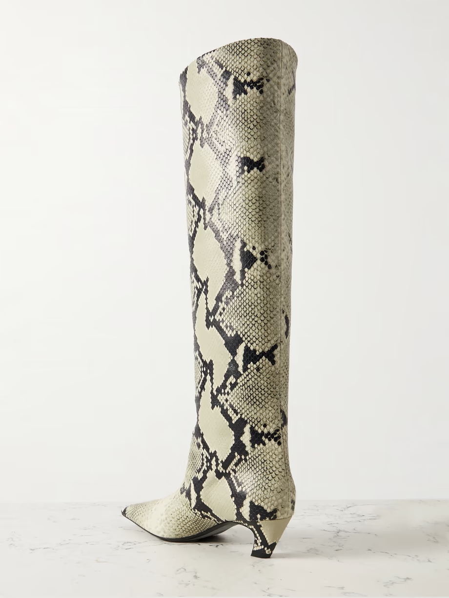 Davis snake-effect leather knee boots